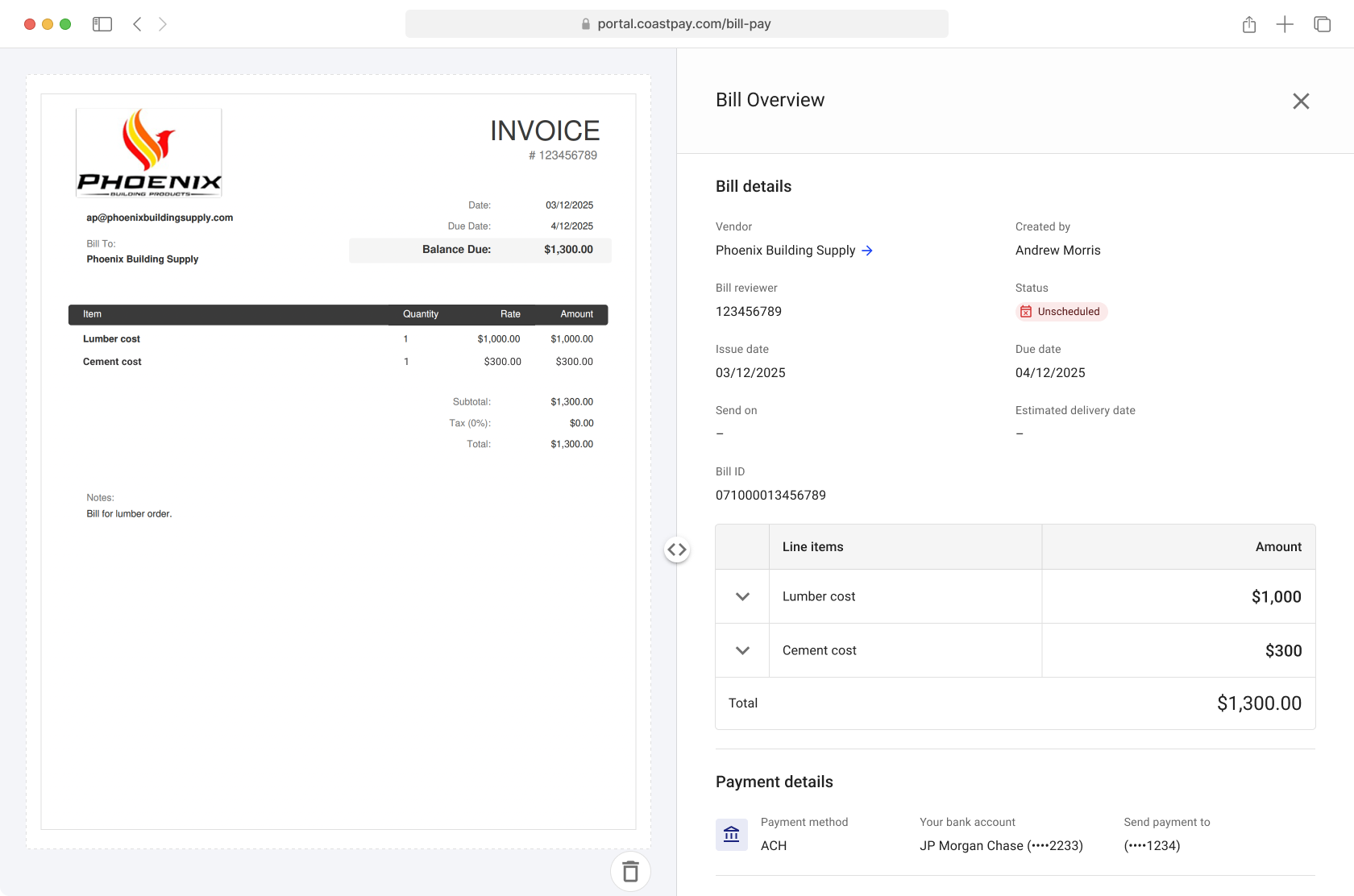 Bill Pay interface