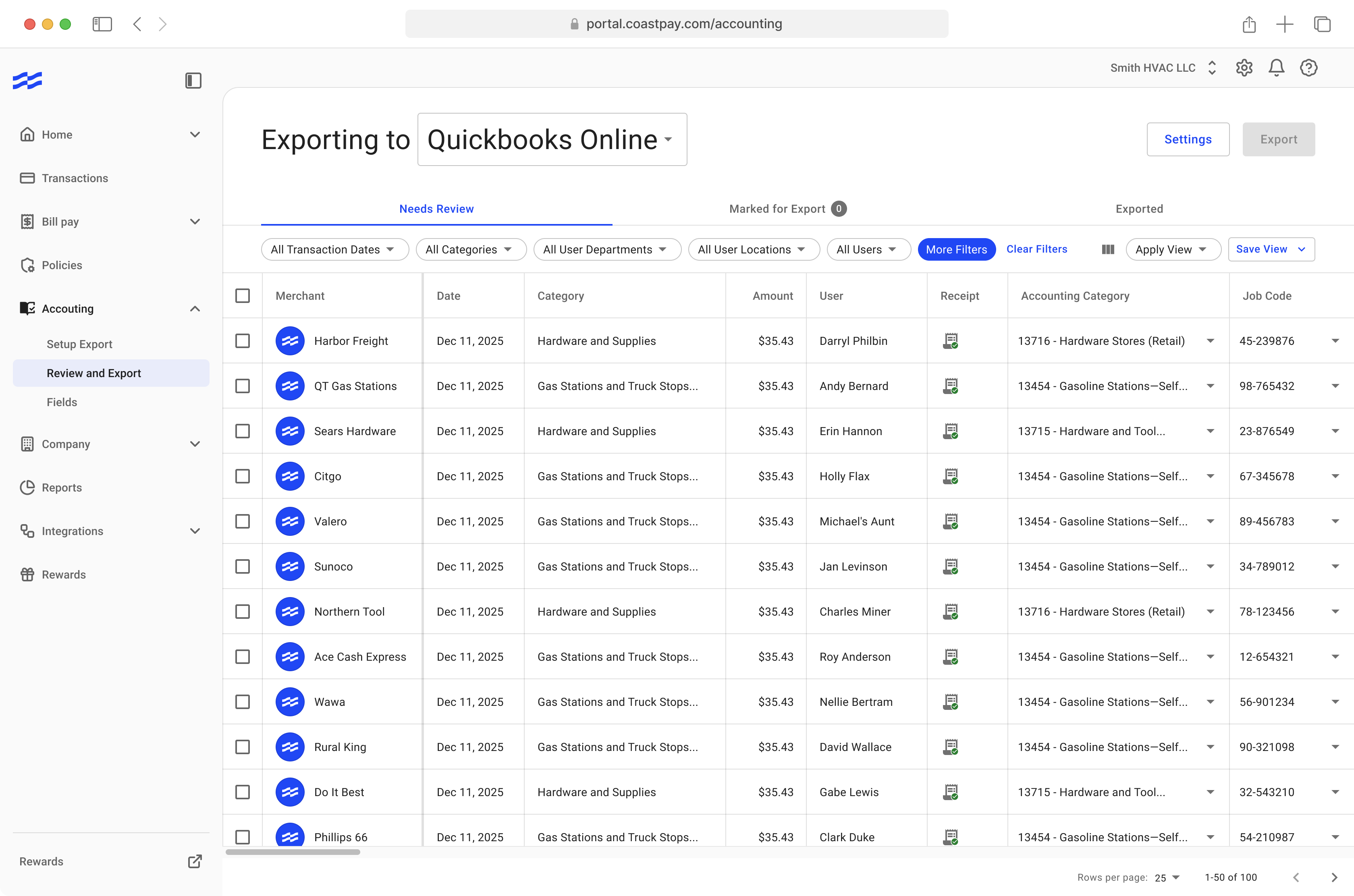 Expense management interface
