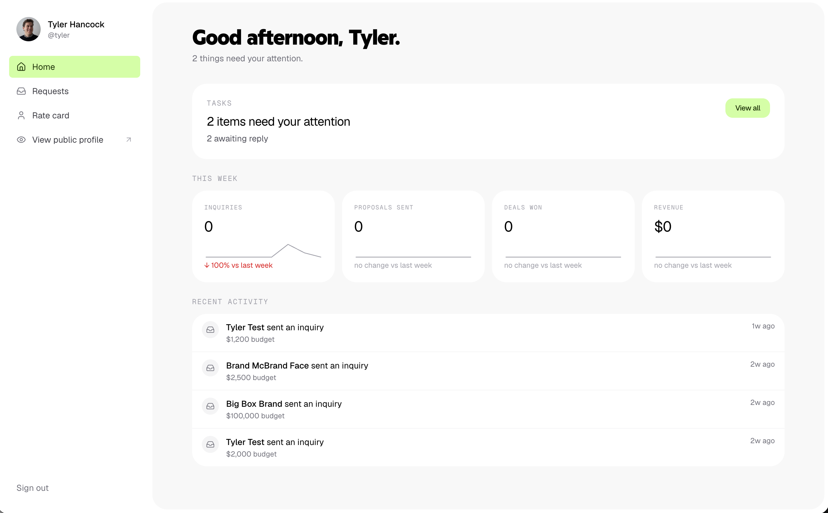 Ratecard interface